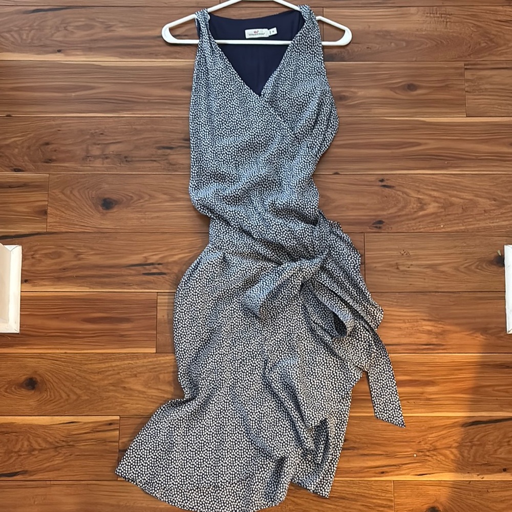 Navy and White Women's Wrap Dress